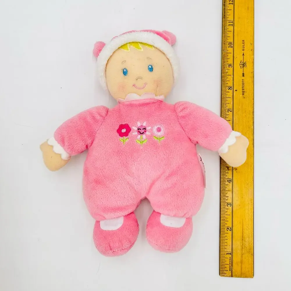 Carters Baby Soft Doll Plush Blonde Pink 3 Flowers Lovey 2010 Knotted Hat 60015